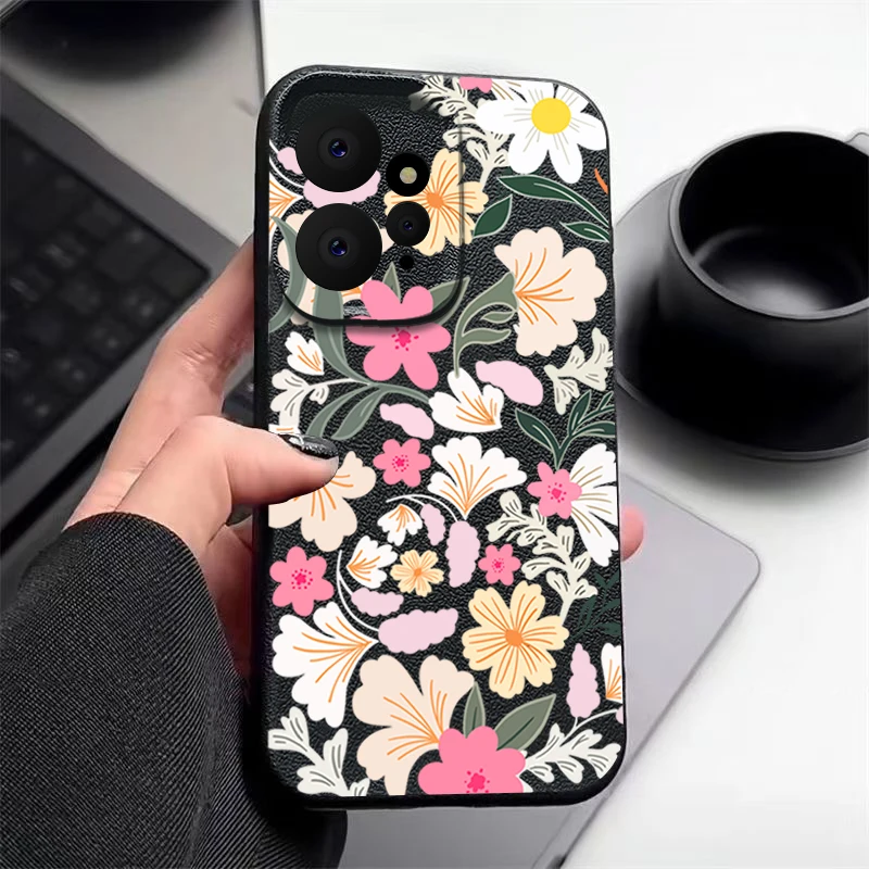 Floral Leather Texture TPU Soft Phone Case