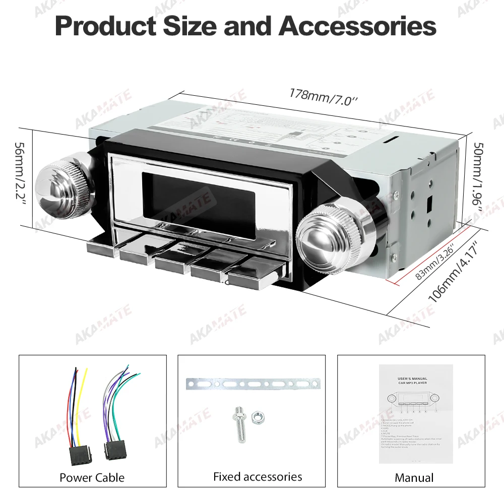 Retro Car Radio for Ford Bronco F-Series Mustang Galaxie Ranchero Multimedia Player FM AM RDS Bluetooth AUX USB 12V MP3 Stereo - 6