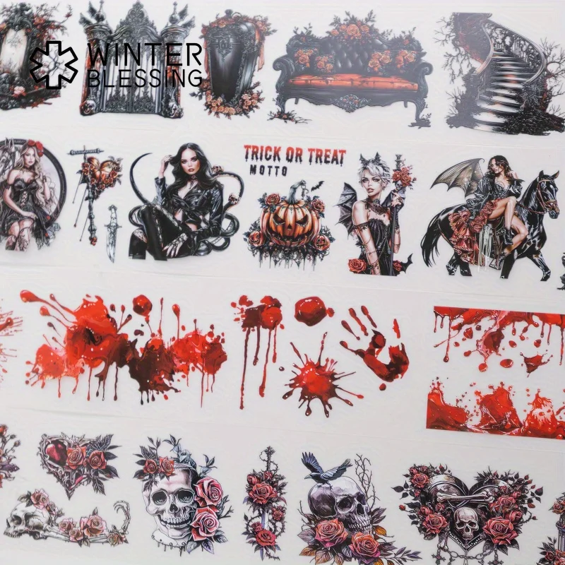 4Pcs/Set Halloween PET Washi Tape Pre-Cut Rose lady Transparent Masking Tape for Stickers Scrapbooking Journal Diary Decoration 5