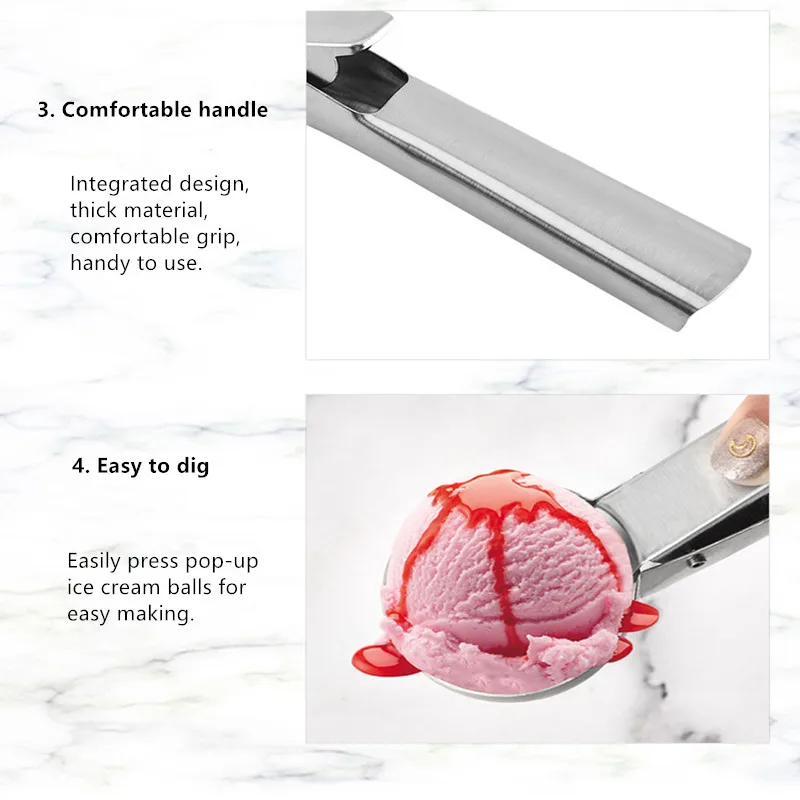Stainless Steel Ice Cream Scoops, Ice Cream Digger, Non-Stick Fruit Ball Maker, Watermelon Spoon Tool