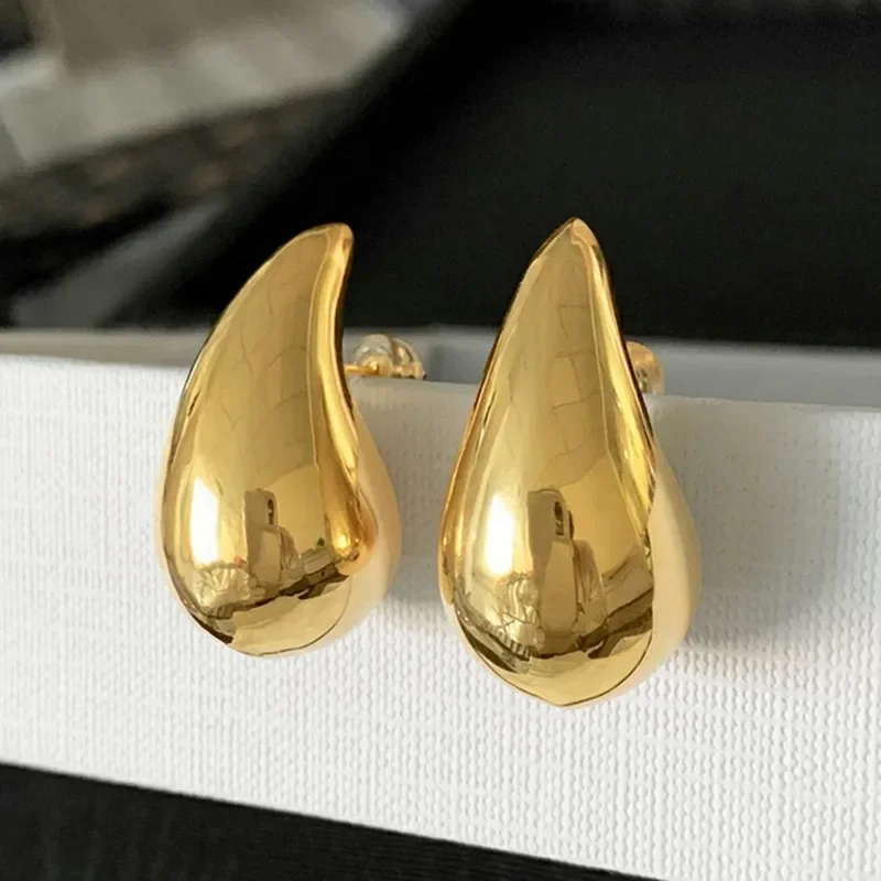 Trendy Plate Gold Color Chunky Waterdrop Dupes Drop Earrings for Women Personality Glossy Teardrop Earring Jewelry Gift