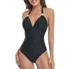 Women's One Piece Swimsuits Tummy Control Bathing Suits V Neck Halter Push Up Ruched Slimming Swimwear