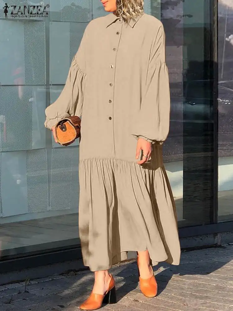 Vestidos Boêmio Feminino Primavera Outono Zanzea Puff Manga Maxi Vestido Longo Casuais Sólidos Plissados Baggy Robe Oversized 2022 7 Computers & Electronics