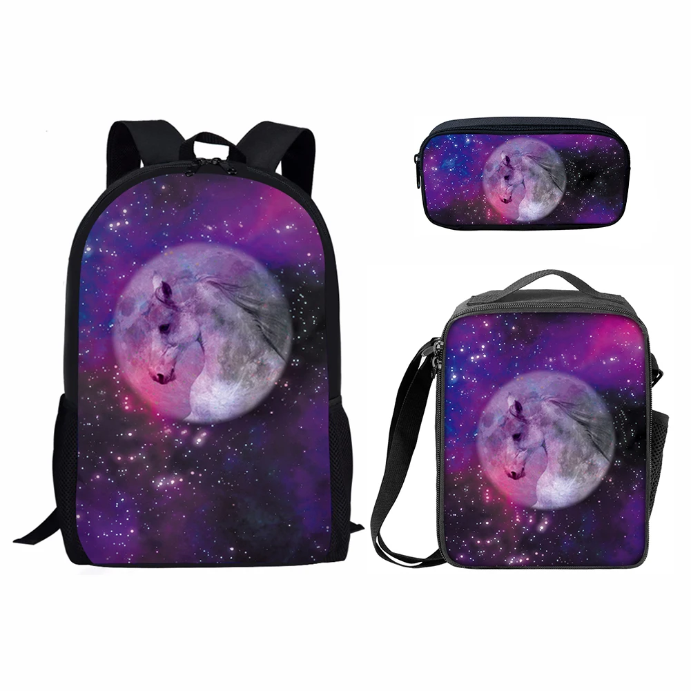 Hip Hop Harajuku Funny Starry Sky Animal 3pcs/Set Backpack 3D Print Student Bookbag Travel Laptop Daypack Lunch Bags Pencil Case