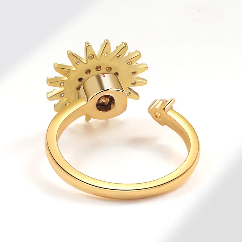 Sunflower Crystal Anti Stress Anxiety Ring Fidget Spinner Rings Adjustable for Women Metal Sakura Rotating Rings crystal rings fidget rings metal rings fashion rings finger rings fashion ring