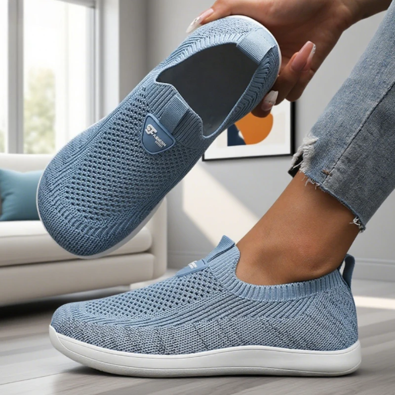 Women's Breathable Flat Shoes Fashionable Lightweight Soft Soled Walking Shoes Lazy People Minimalist Sleeve Mouth Mesh Loafers