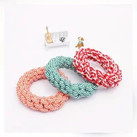 1pc Random Color Ring Woven Design Pet Chew Toy Dog Teeth Grinding Toy Dog Braided Knot Rope Chew Funny Toy 2