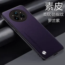 Luxury Leather Skin TPU Edge Back Cover - Thin Shockproof Bumper for Realme 14 Pro Plus (Purple)