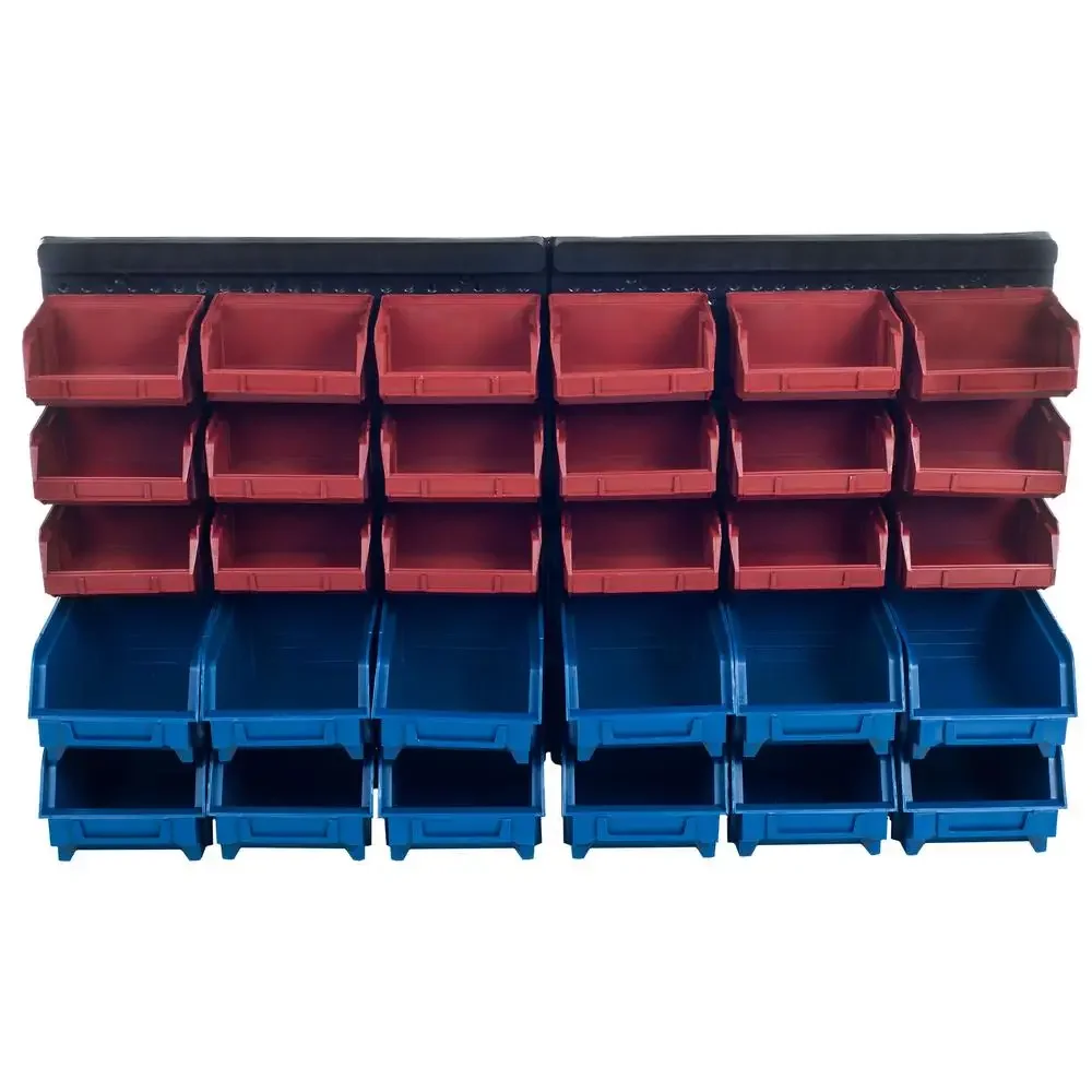 Garage Storage Bins Wall Mount Tool Organizer Bins Kit Red Blue Plastic Shelf Bin Box 3