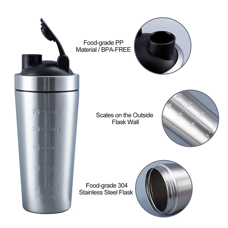 Protein Bottle Shaking Cup Protein Shaker Cup Sports Water Bottle Stainless Steel Protein Shaker Cup Portable Fitness Sports Mug Nutrition Blender Cup Water Bottles Portable Shakers