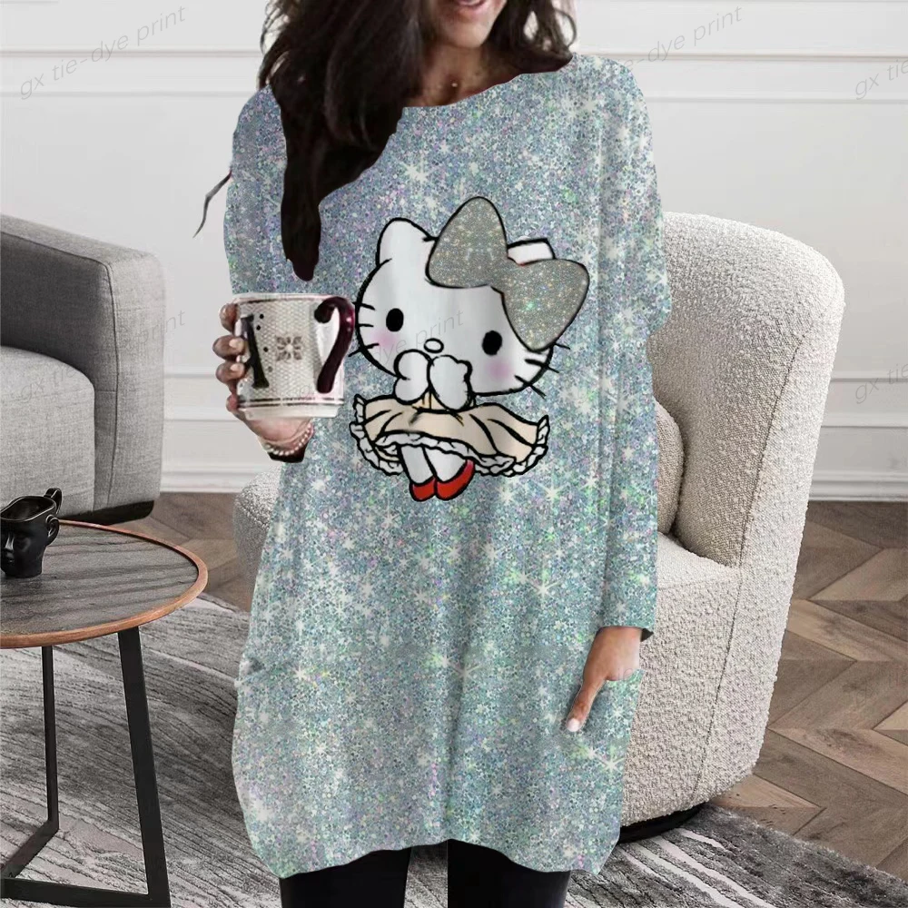 2024 Kawaii 3D Hello Kitty Printed Long Sleeve Tops Women Autumn