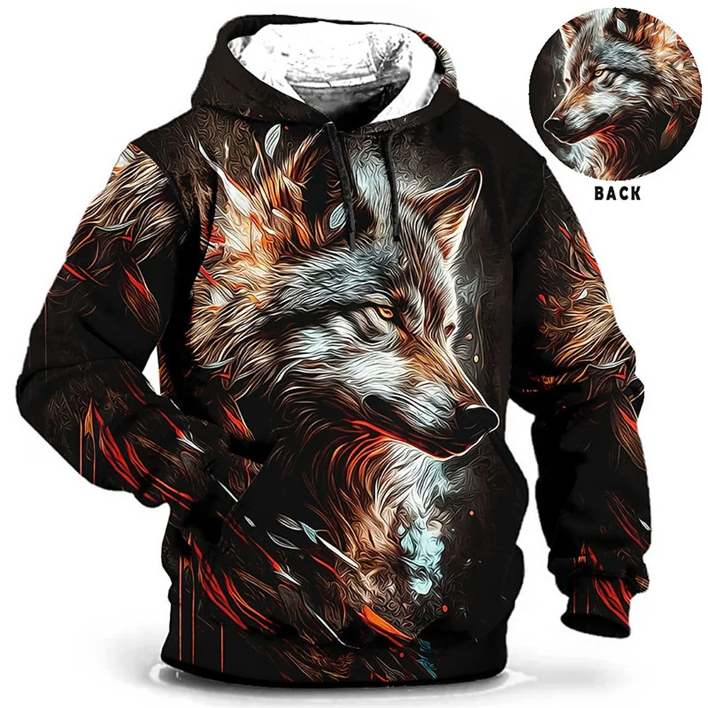 

Autumn Winter Hoodies For Men 3d Animal Print Long Sleeve Top Vintage Fashion Men's Hooded Sweaters Loose Oversized Clothing New