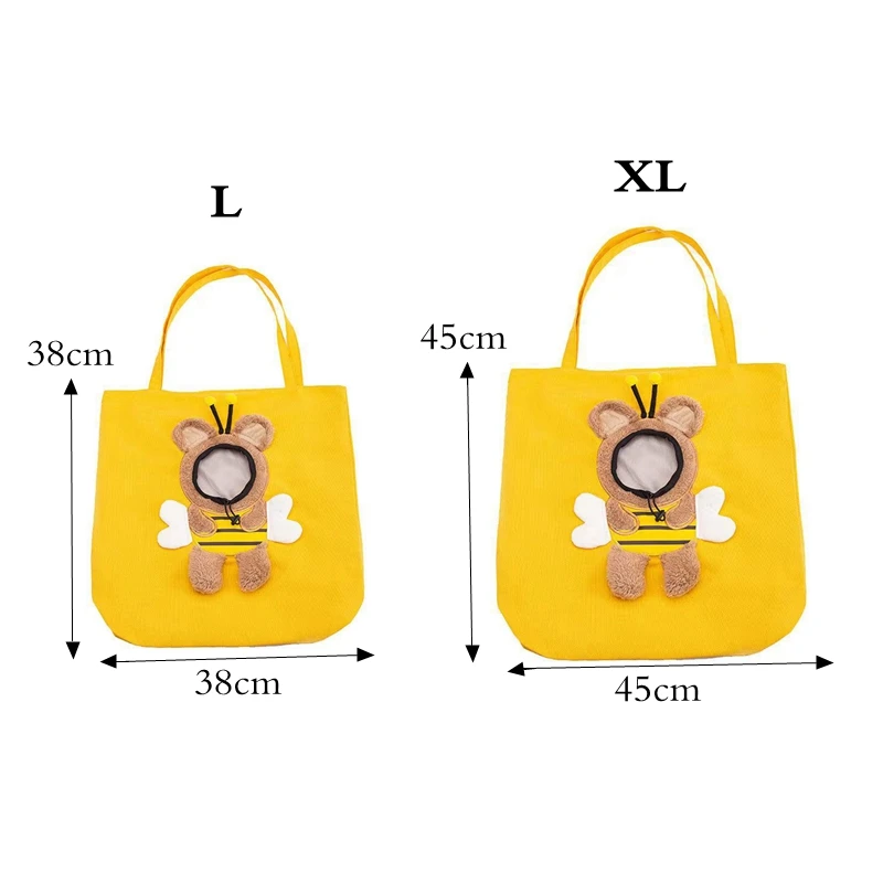 Pet Cat Dog Carrier Bag Cute Small Bee Canvas Open Head Shoulder Bag Small And Medium-sized Dog Handbag Pet Out Travel Backpack