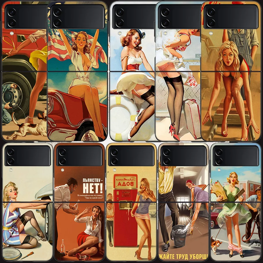 Custodia Sexy Pin Up Girl Vintege Per Samsung Galaxy Z Flip 3 Flip 5 4 5G Cover Rigida Nera Per Cellulare Samsung Z Flip 5 5G Pc Di Lusso