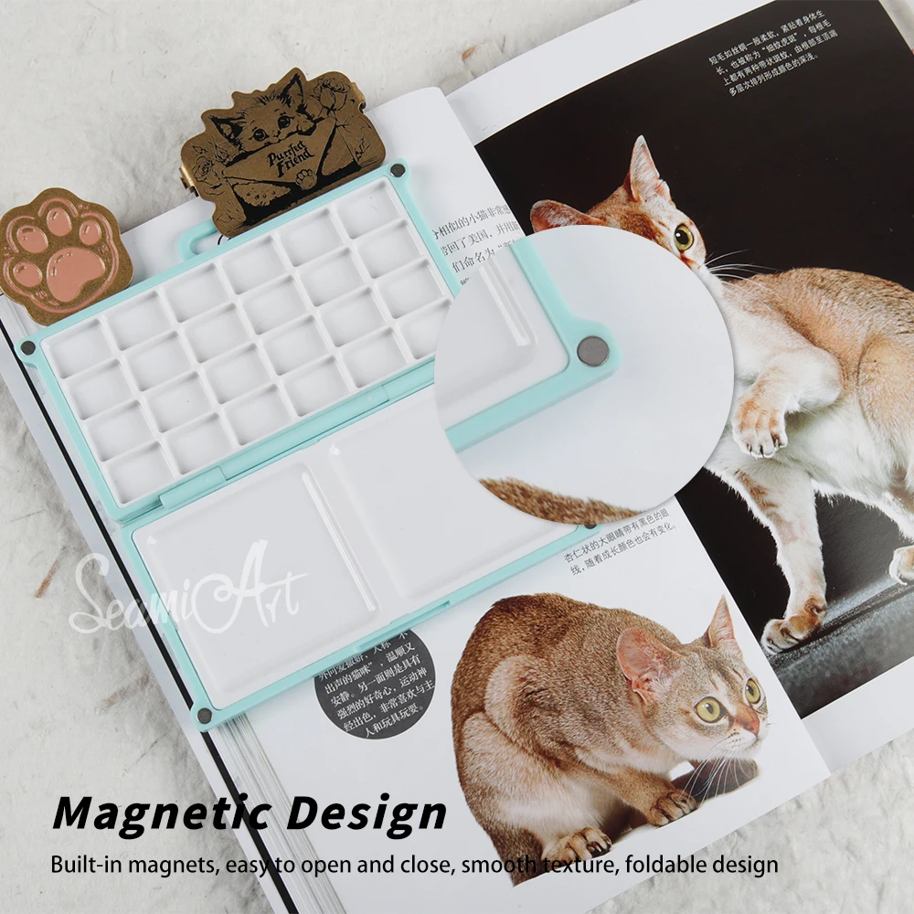 SeamiArt 휴대용 마그네틱 여행 플라스틱 그림 상자, 수채화 느슨한 잎 핸드북, 미술 용품, 1pc