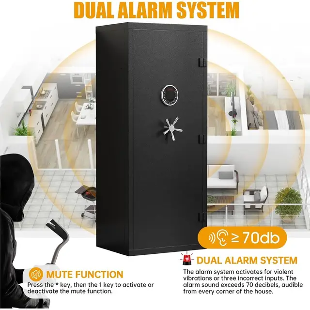Large Digital Gun Safe for Rifles and Pistols with Silent Alarm, Adjustable Shelf, Gun Rack, and LED Light - Home and Shotgun St 5