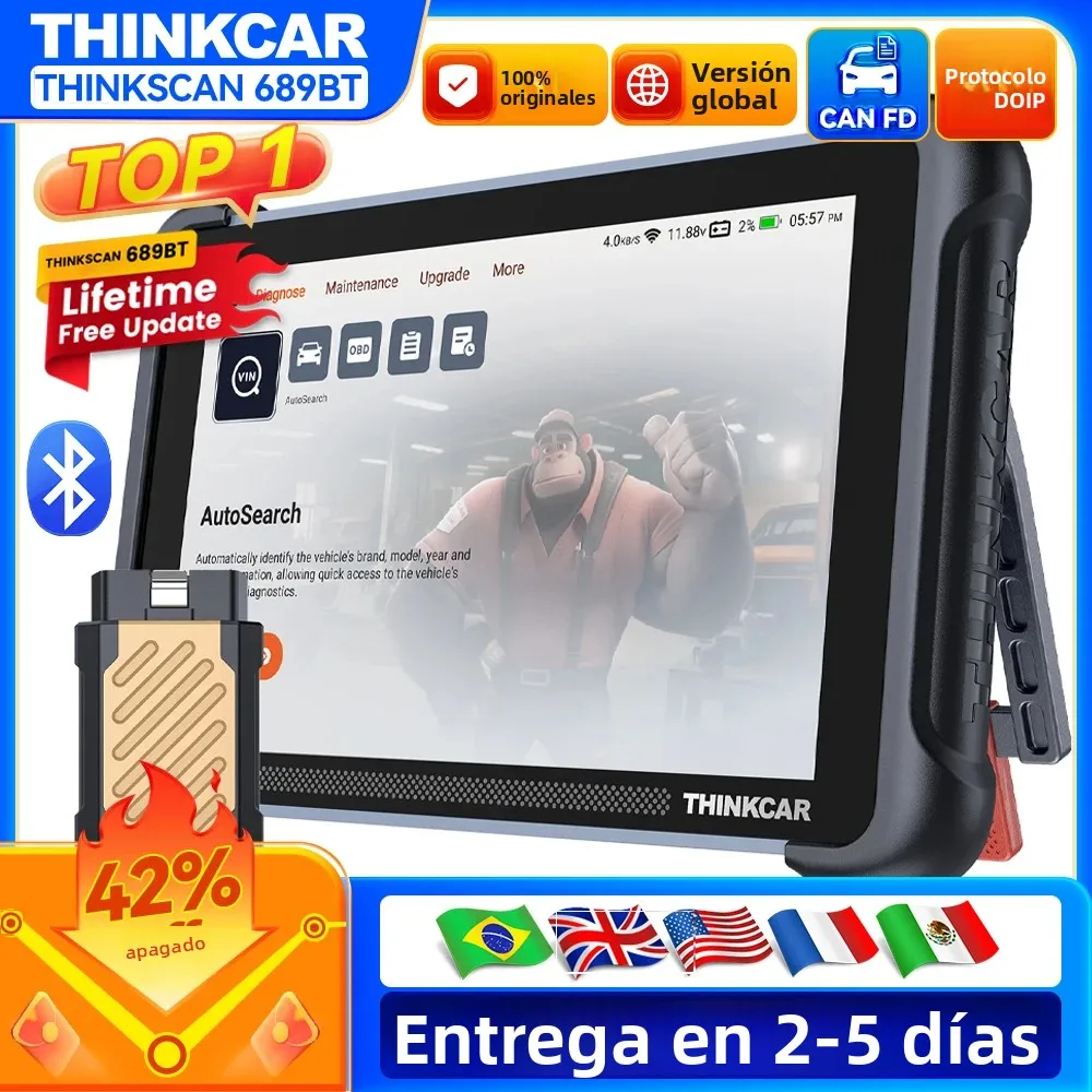Global Version THINKCAR THINKSCAN 689BT OBD2 Diagnostic Tool DOIP CANFD Bi-directional ECU Coding 35 Resets Lifetime Free Update
