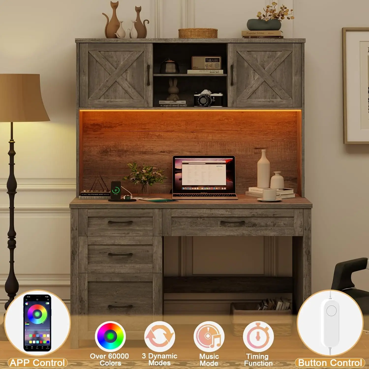 Farmhouse Executive Desk with Hutch 3