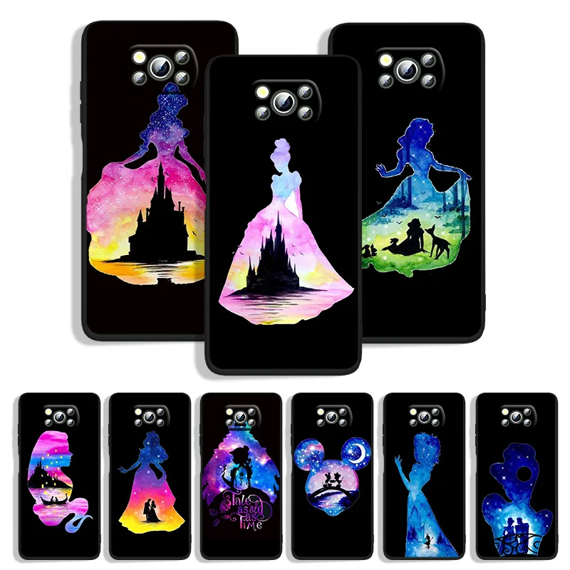 

Disney Silhouette Princess For Xiaomi POCO M4 M3 C3 X4 X3 X2 F3 X2 F1 Pro NFC GT Mi Play Mix 3 A2 lite Black Phone Case Capa