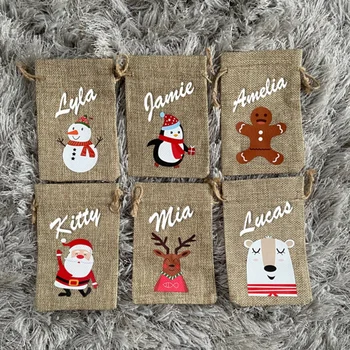 Personalised family name Mini Sack Christmas Treat Table gift bag jute bag xmas party Favour new years Holiday decoration Favor