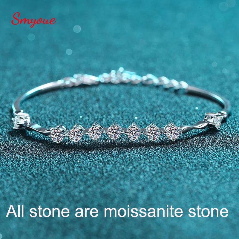 

Smyoue 1.35cttw All Moissanite Bracelet for Women Luxury Quality 100% 925 Sterling Silver Jewelry Party Brilliant Halo Bracelet