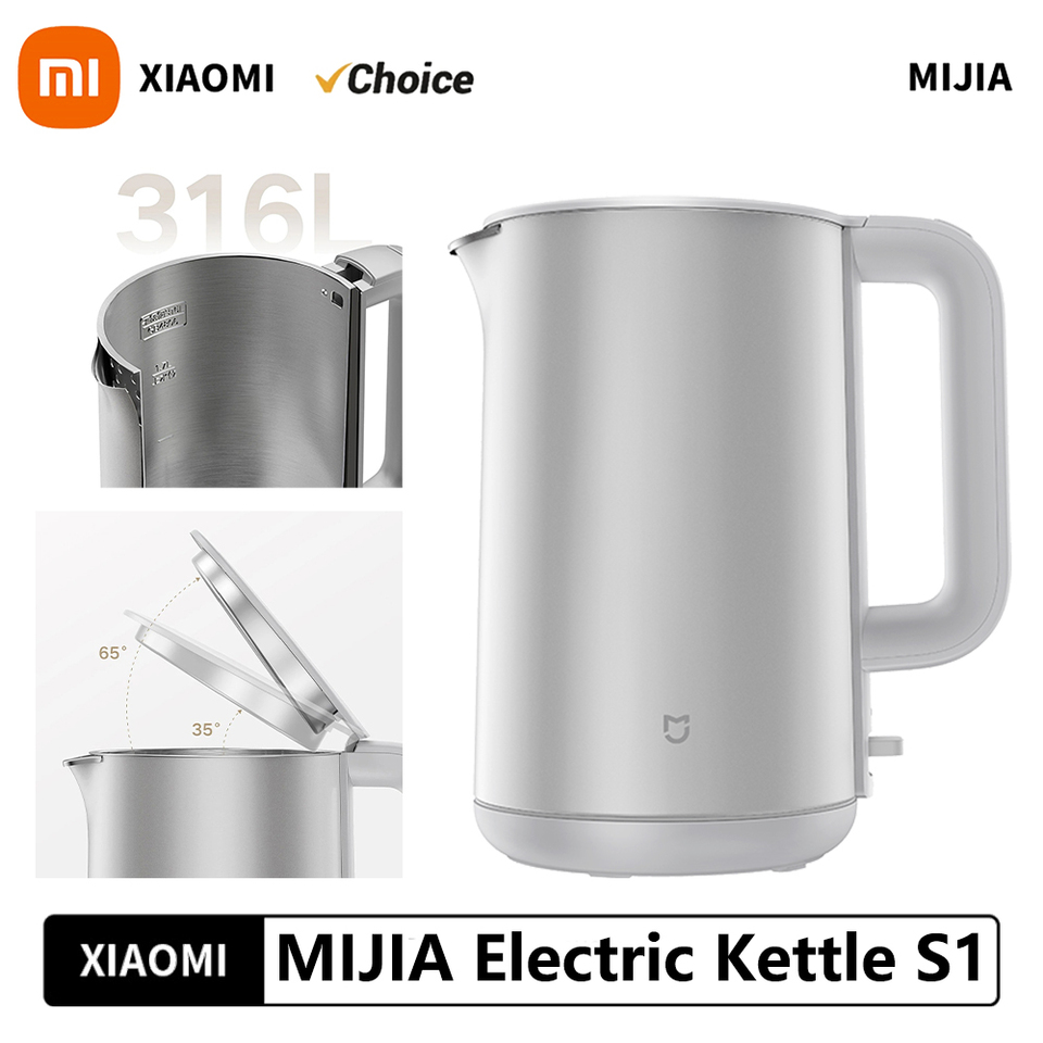 Xiaomi Mijia Electric Kettle S1 Hot Water Kettle Double Steel Double Layer 316 Stainless Steel 1800W High Power 1.7L Household