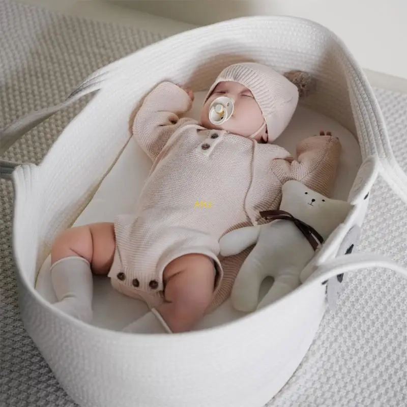 Portable Baby Cradle Excellent Cotton Nursery Baby Sleeping-Basket Brown/White S04125350009442e097df8513bf3f9c709