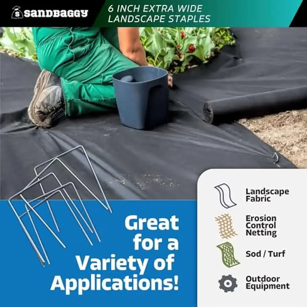 6" Wide Extra Heavy Duty Galvanized Steel Landscape Staples Ground Cover Erosion Control 300 Pack Hold Down Pipes & Fabric