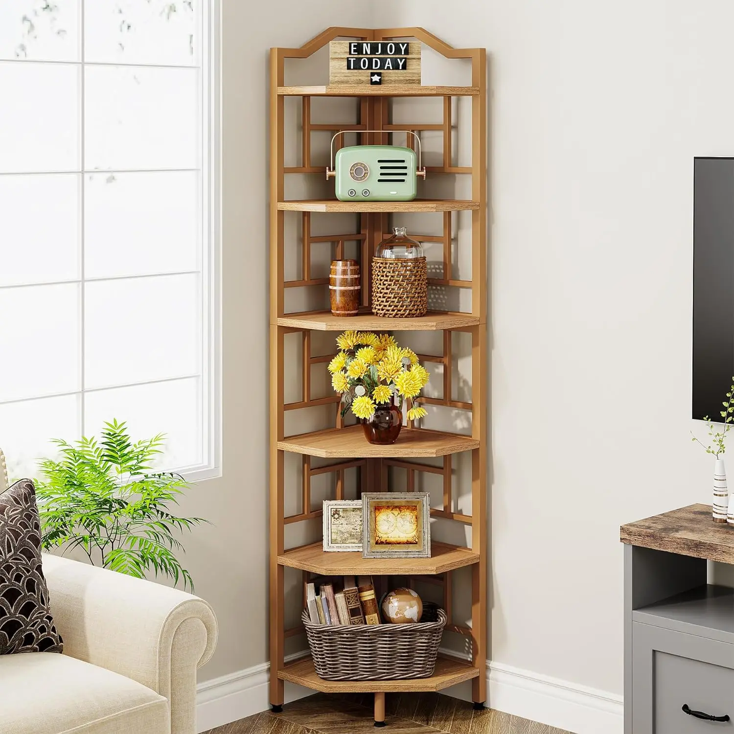 

Comfort Corner 6-Tier Shelf 68 Inch Tall Corner Shelves,Industrial Corner Bookshelf,Corner Storage Shelves Plant Shelf