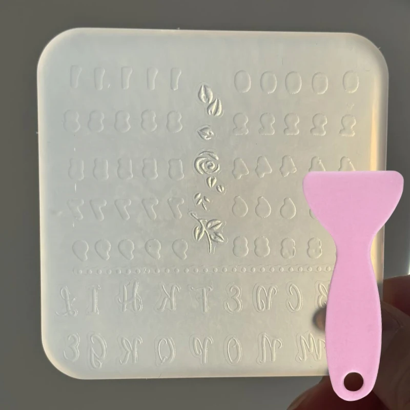 1Pc 3D Silicone Nail Carving Mold With Free Scraper , Kawaii Snow Man Gothic Text Cartoon Rabbit INS Pattern DIY Nail Art 6