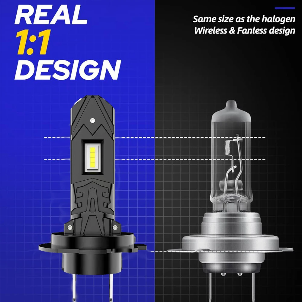 H7 LED 200W High Power H7 Socket LED Car Headlight Turbo Bulb 6000K 60000LM CSP Chip Mini Led Light Plug & Play 2Pcs