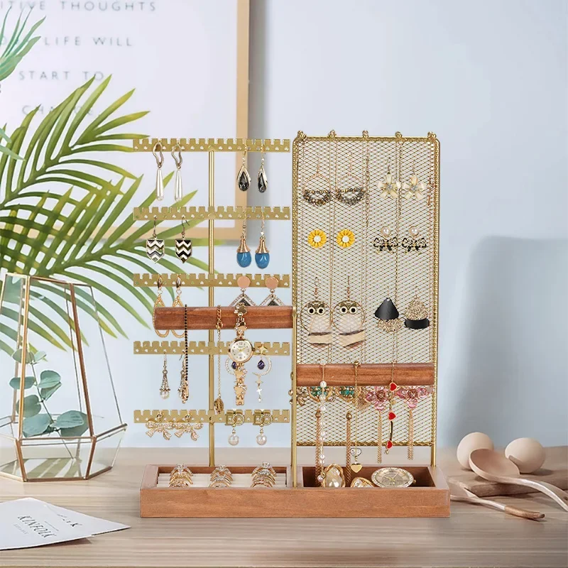 Large Capacity Metal Jewelry Display Stand Multifunctional Holder Base With Ring Tray For  Earrings Pendants Bracelets Storange