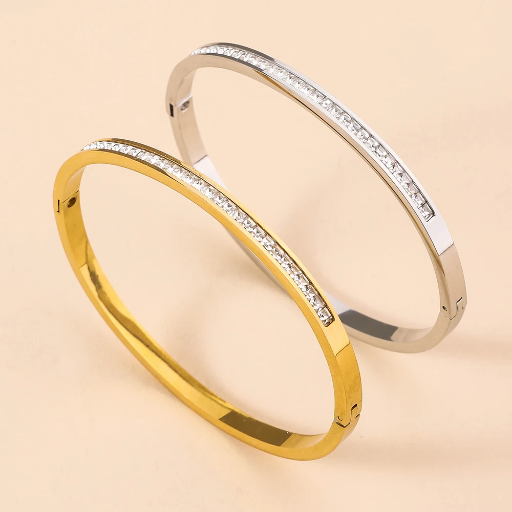 Single Row Artificial Zircon Inlaid Stainless Steel Bracelet Suitable For Women's Party Gifts