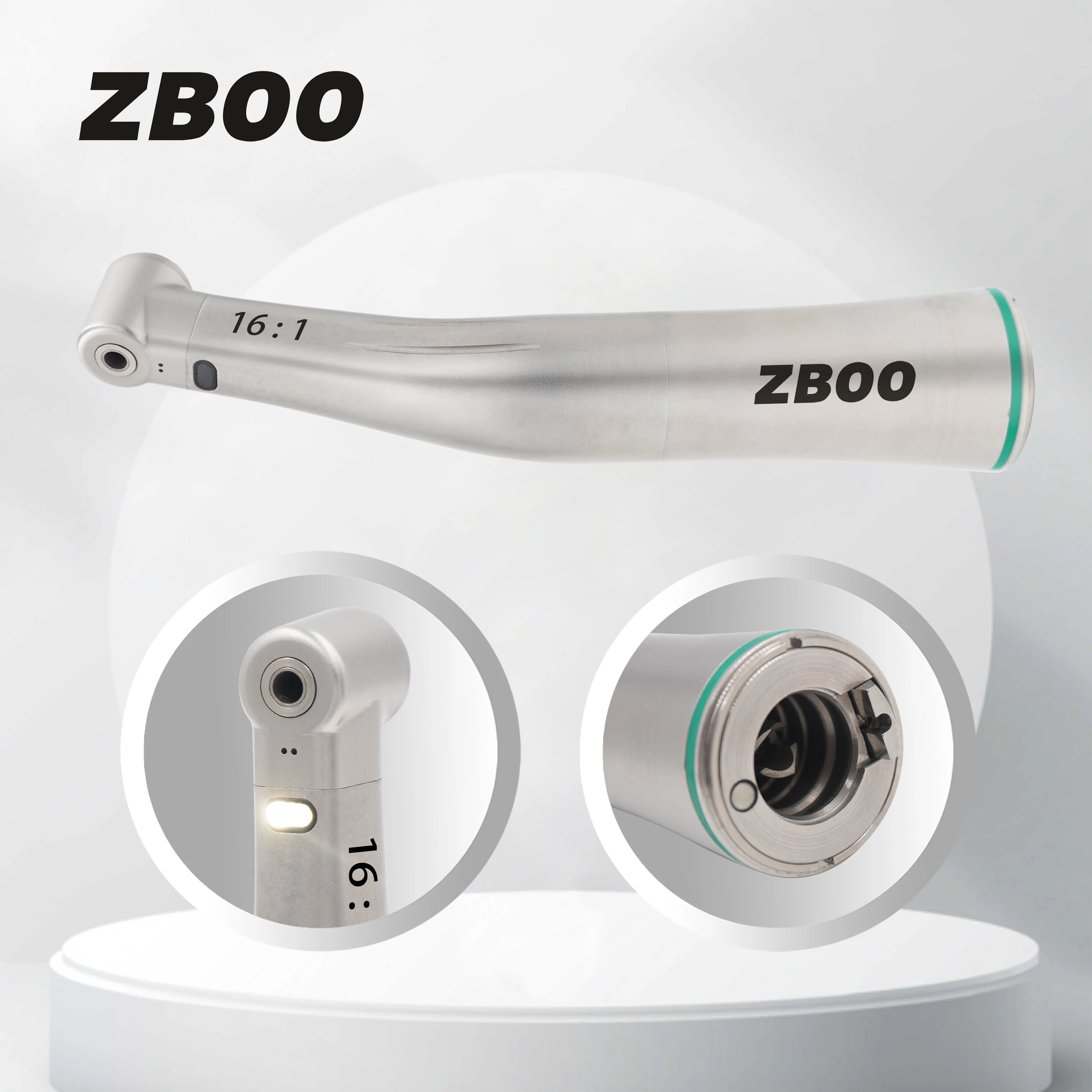 Dental 16:1 Green Ring LED Contra Angle Fiber Optic Low Speed Handpiece Endodontics Handpiece for Dentistry Electric Micromotor