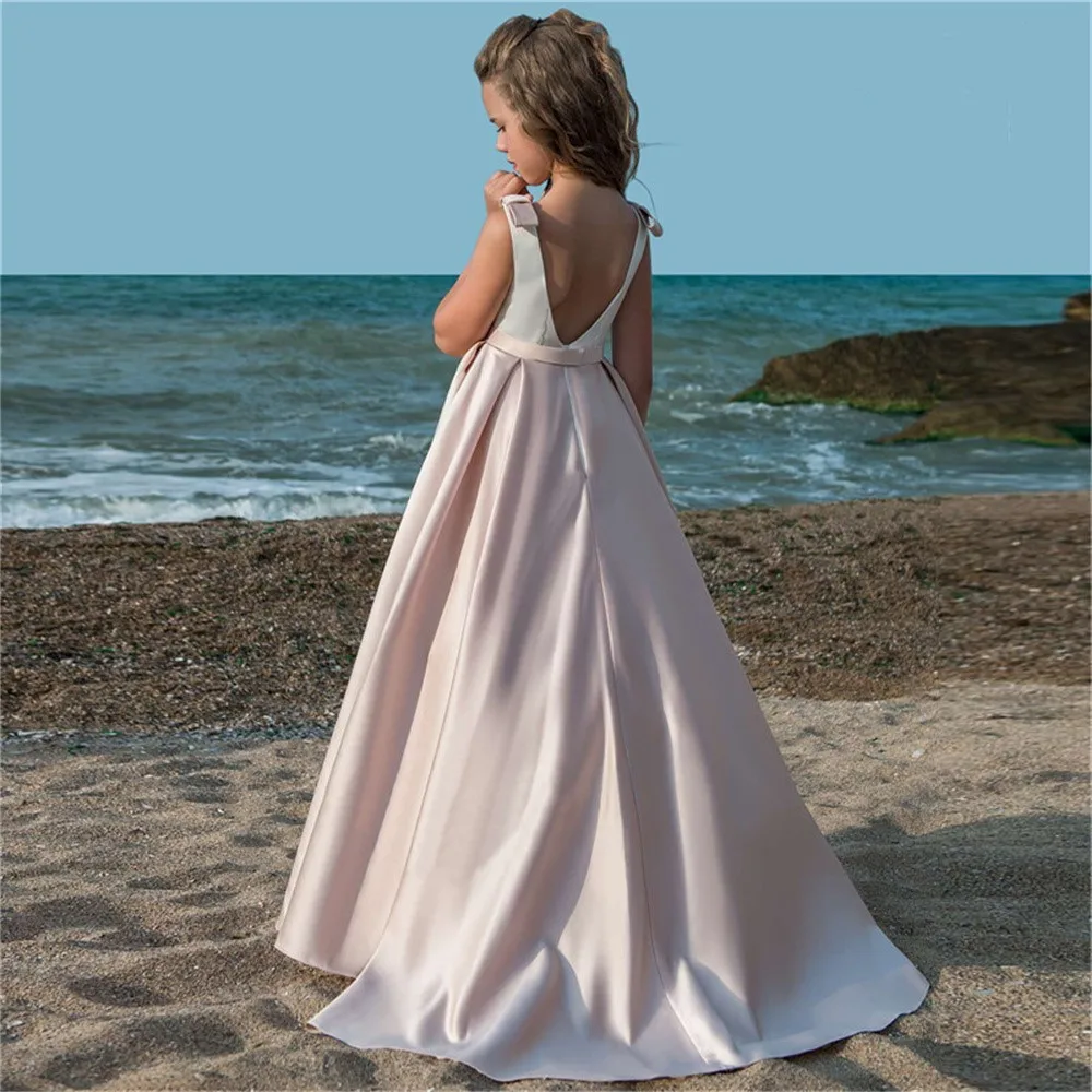 

Sand Beach Flower Girl Dresses Sleeveless Floor Length For Weddings Kids Evening Pageant Gowns with Communion Formal Wear