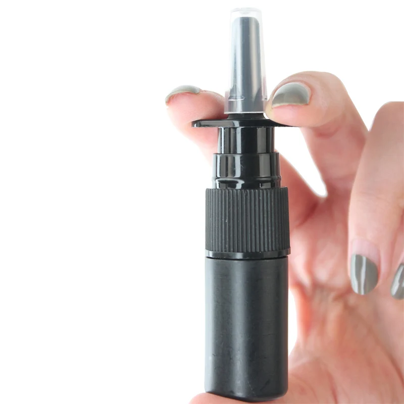 102Pcs HDPE Black Nasal Spray Bottle 5ml Portable Empty Atomizers Sample Test Pump Sprayer Mist Nose Spray Refillable Bottling