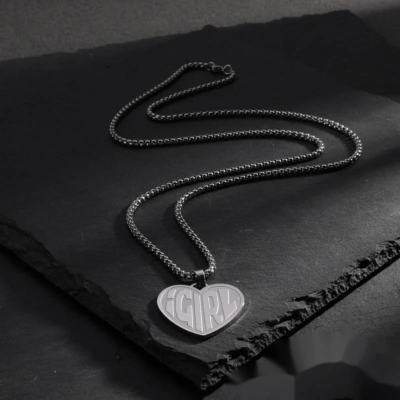 Einfache und coole Mädchenmode herzförmige Buchstabenohrringe Igirl Schlüsselbeinkette Hip-Hop Punk Style Halskette_voghion.com