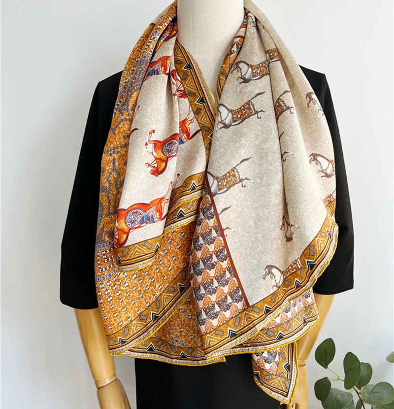 Luxury Pure Silk Scarf Shawl Women Spring Autumn Square