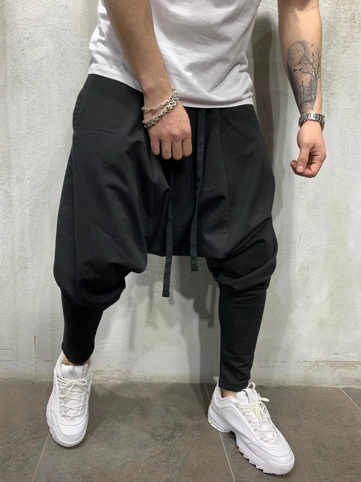 Men's Hip Hop Pants Casual Jogging Harem Pants Drop Crotch Loose Baggy Black Green White Streetwear Men