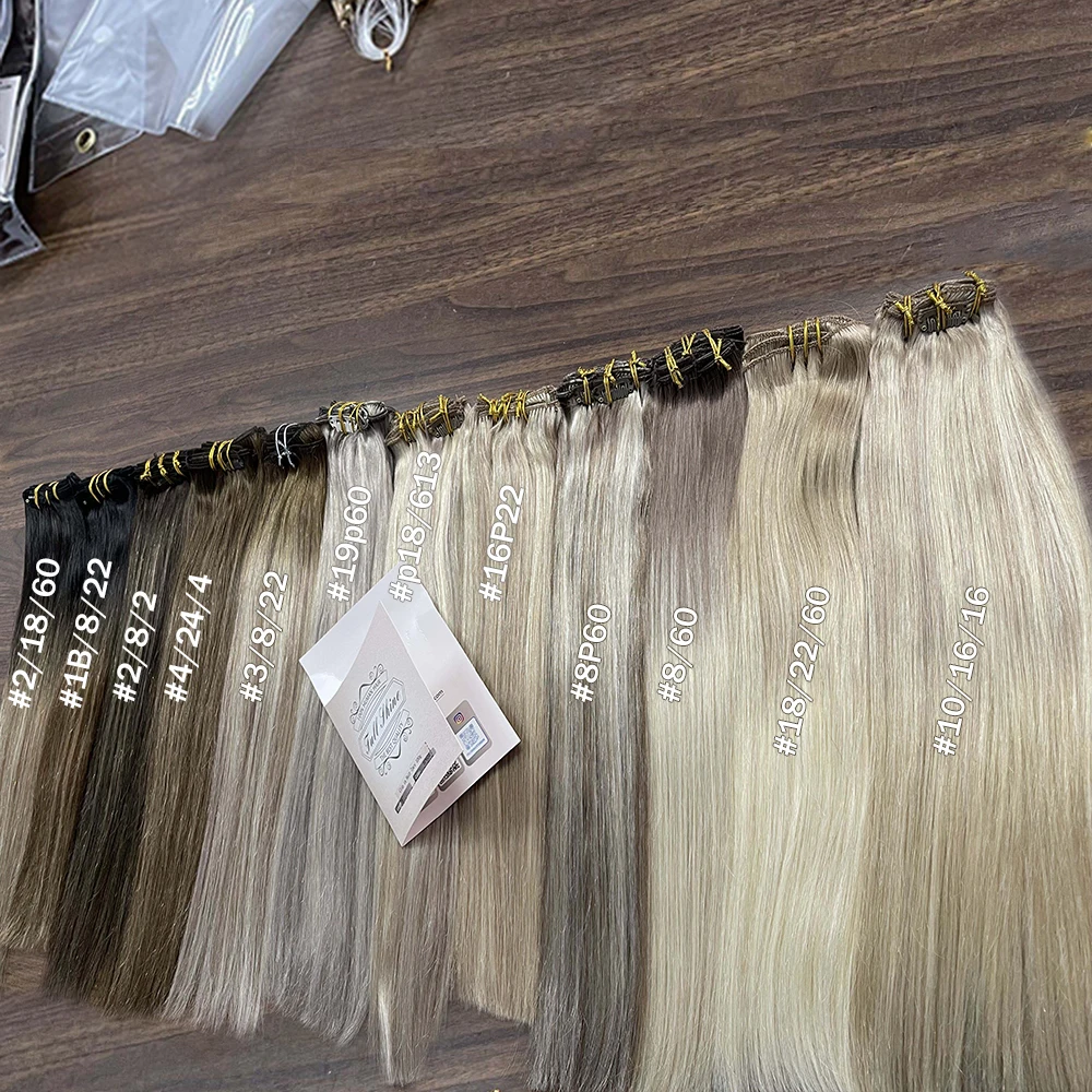 Full Shine Clip In Human Hair Extensions Balayage Ombre Blonde Black Hairpins 7pcs 120g Double Weft 100% Machine Remy For Woman