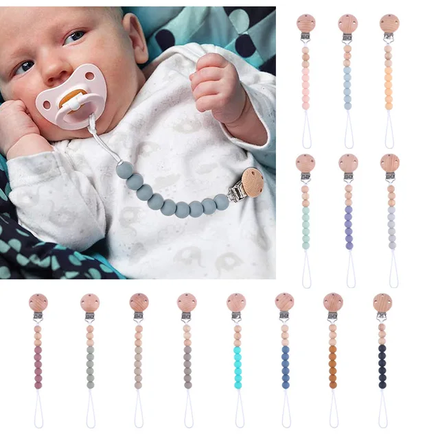 Baby Anti drop Chain Pacifier Clips Silicone Beads Infant Nipple Appease Soother Chain Clips Dummy Holder