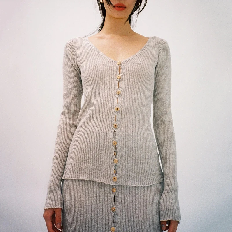 

Threaded knit cardigan cotton and linen blend y2k Slim and thin V-neck single-breasted Cardigan for women 2023 Fall New