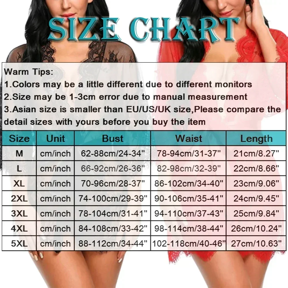 Sexy Lace Robe Dress+G String Thongs Women Erotic Transparent Sleepwear Pajamas Lace Nightdress Underwear