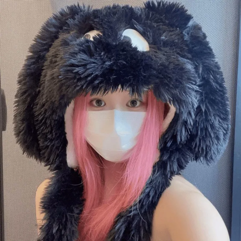 Cute Big Eyes, Puppy Ears, Plush Hat Suitable for Children's Autumn and Winter Style, Thick and Warm, with Tie Up Accessories