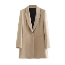  TRAF Za Women Fashion Long Sleeve Jacket Spring Autumn New Chic Office Lady Single Breasted Suit Black Long Blazer 