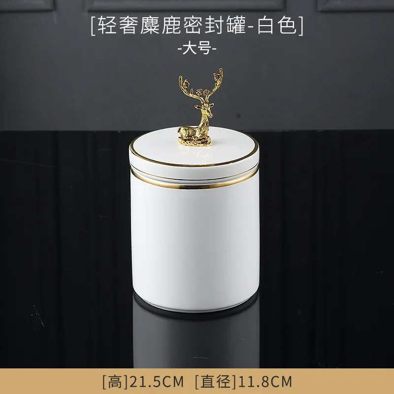 Description Picture 3 of itemCeramic Jar Storage with Deer Cover Candy Cotton Swab Box Food Container Snack Home Desktop Organizer Tissue