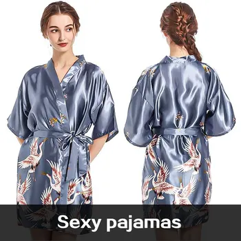 여성 패션 실크 새틴 크롭 웨딩 신부 들러리 가운, 편안하고 통기성 피부 친화적 꽃 목욕 가운, 섹시한 기모노 상품 이미지