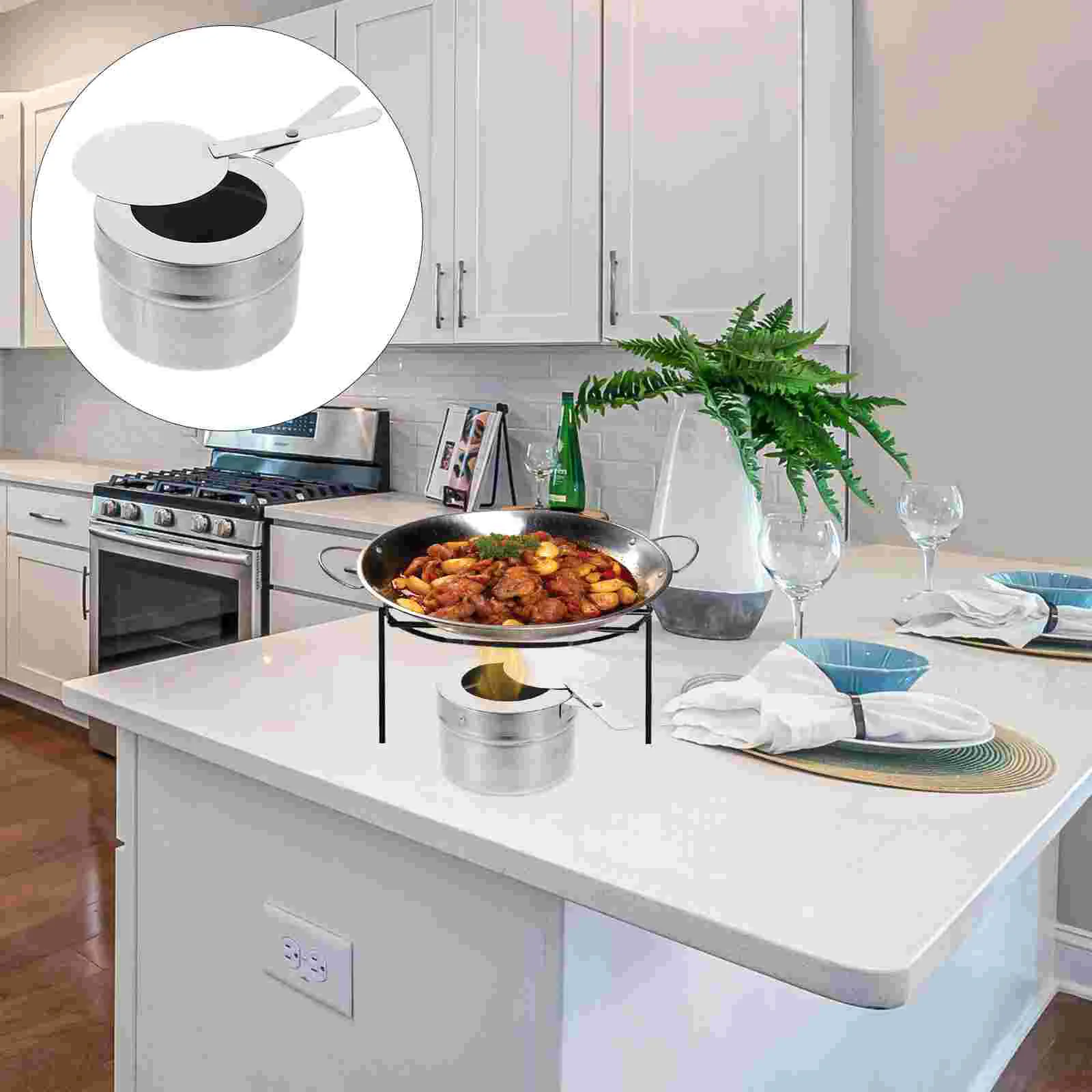 Supporto Per Carburante Fornello Chafer Acciaio Inox Campeggio Lattine Di Calore Piatto Buffet Sfregamento Con Scatola In Scatola Per Copertura Access