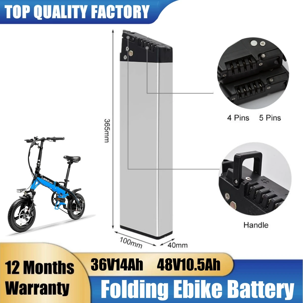 

Folding Ebike Battery 36V 10Ah 12ah 12.8ah 14Ah for Enzo Mate Electric Bicycle Insert Batteries Pack
