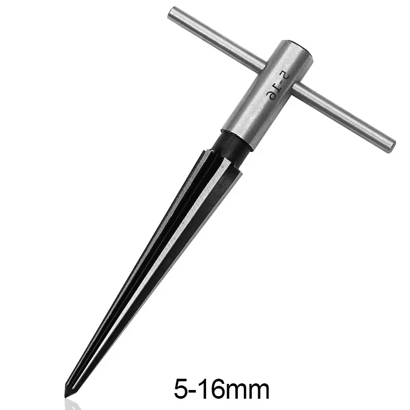 3-13/5-16mm Tapered Hole Reamer 1:10 T Handle Taper Manual Reamer Chamfer Tapered Wood Reaming Tool Cutting Core Drill Bit
